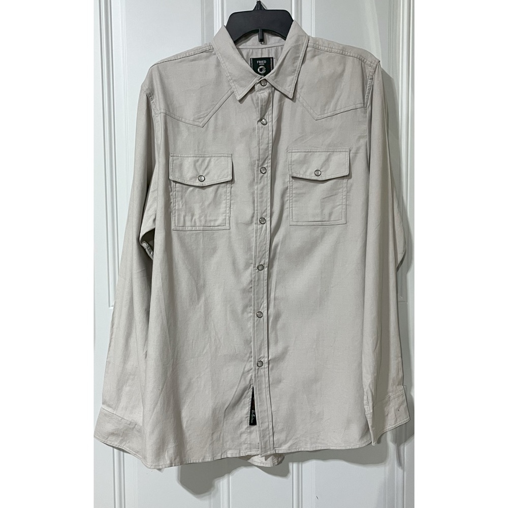 Fried Denim NYC Mens Pearl Snap Long Sleeve Western Style Tan Shirt Size L